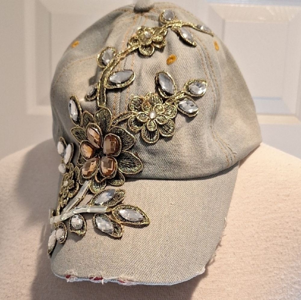 H.O.P.E. Blue Floral & Rhinestone Baseball Hat - Picture 5 of 11